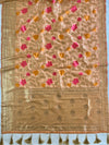Banarasee Organza Mix Saree With Floral Jaal Design & Zari Border-Peach