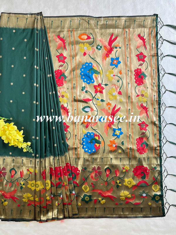Banarasee Art Silk Saree with Zari Paithani-Deep Green