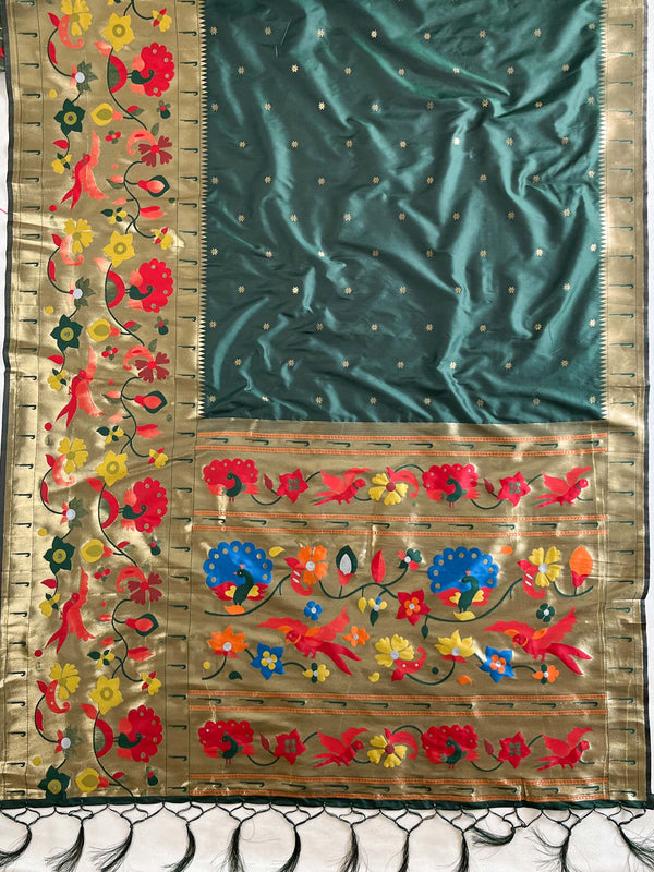 Banarasee Art Silk Saree with Zari Paithani-Deep Green