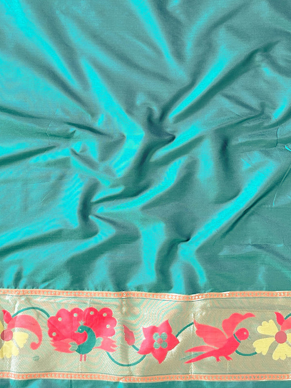 Banarasee Art Silk Saree with Zari Paithani-Deep Green