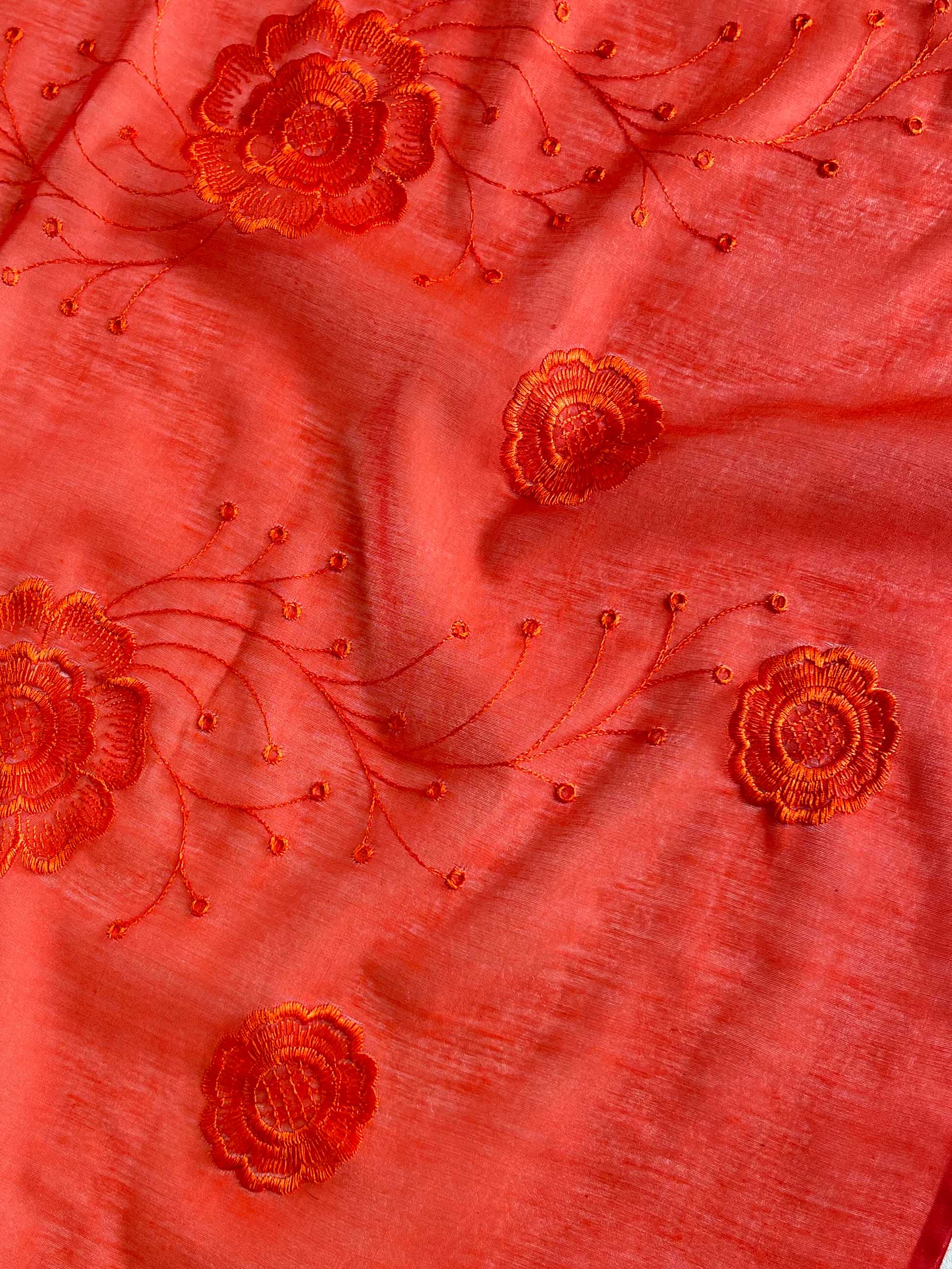 Banarasee Cotton Silk Embroidered Floral Design Dupatta-Red