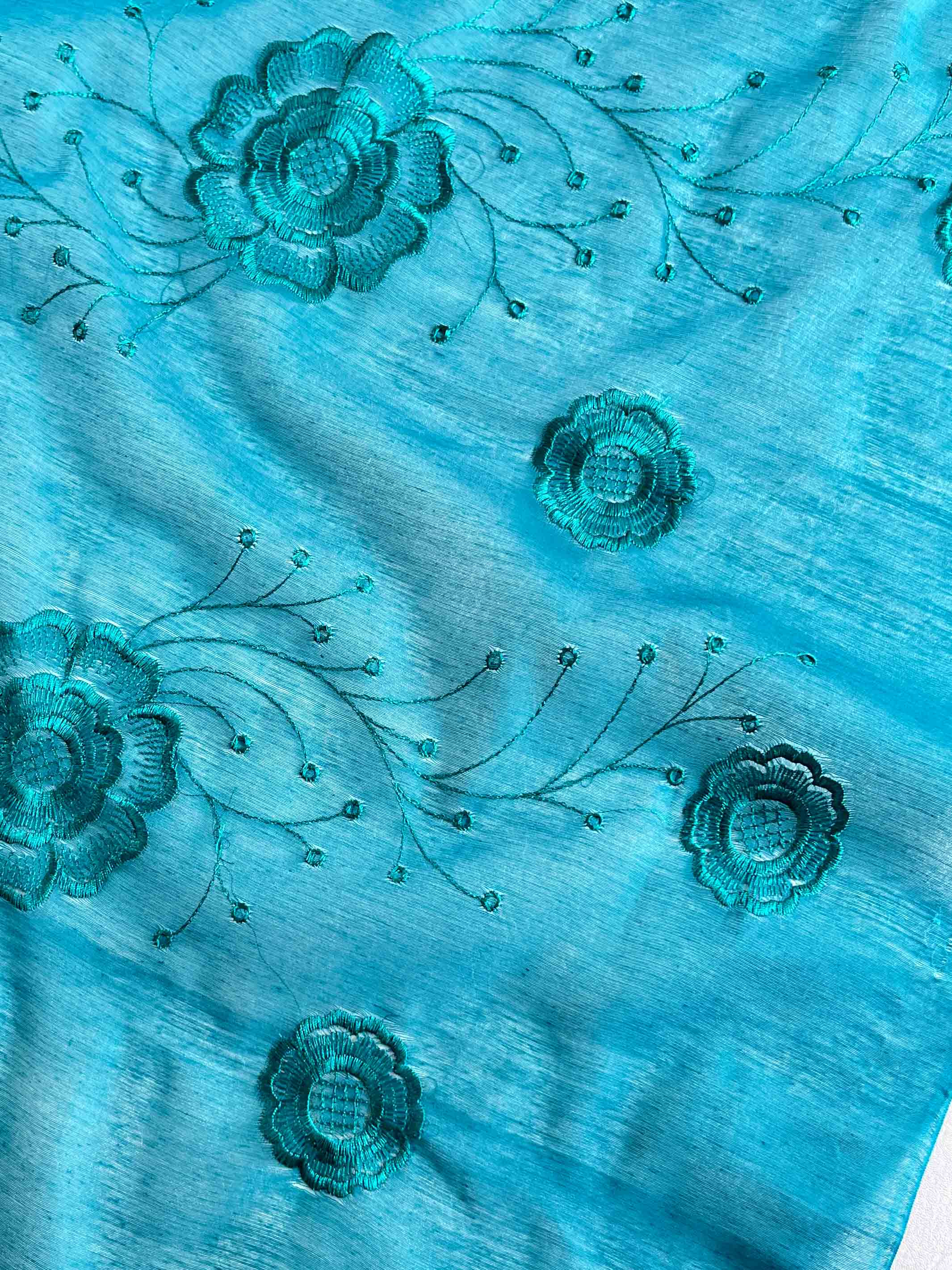 Banarasee Cotton Silk Embroidered Floral Design Dupatta-Green