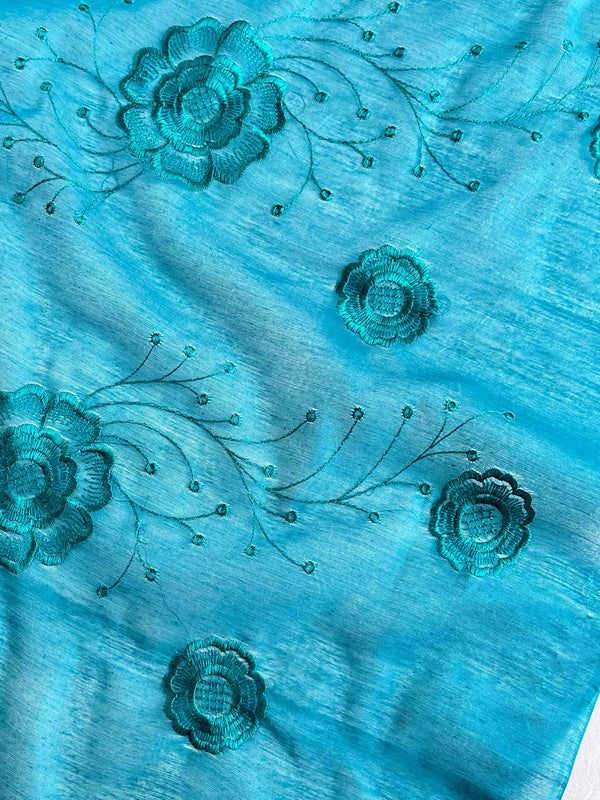 Banarasee Cotton Silk Embroidered Floral Design Dupatta-Green