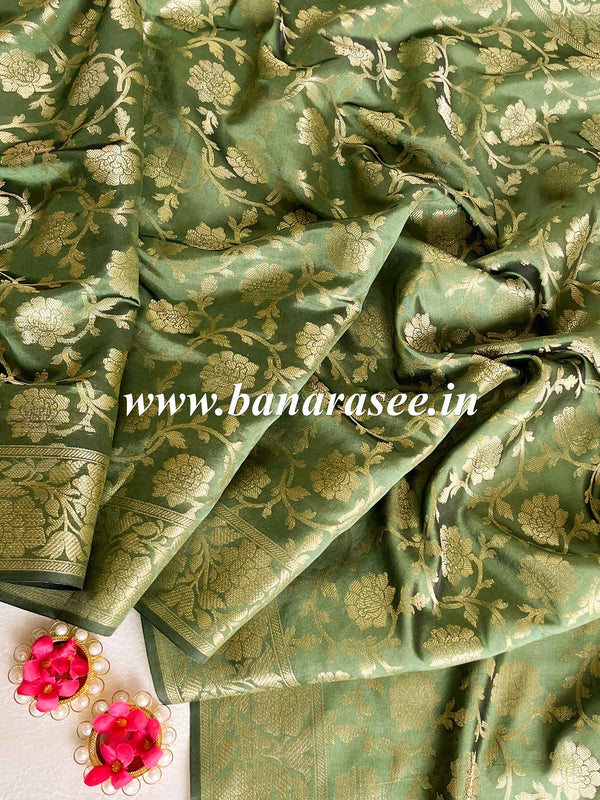 Banarasee Art Silk Jaal Design Dupatta-Olive Green