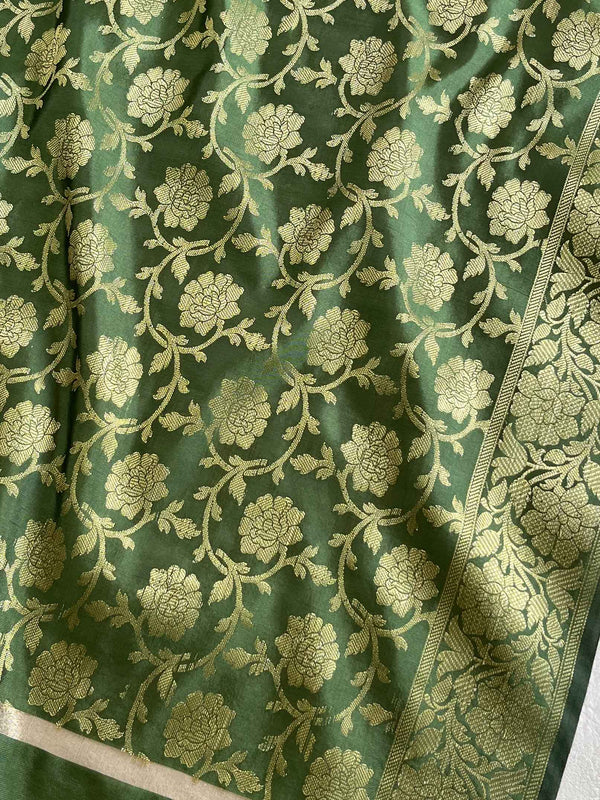 Banarasee Art Silk Jaal Design Dupatta-Olive Green
