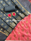 Banarasee Chanderi Cotton Buta Design Salwar Kameez Fabric With Contrast Dupatta-Pink & Grey