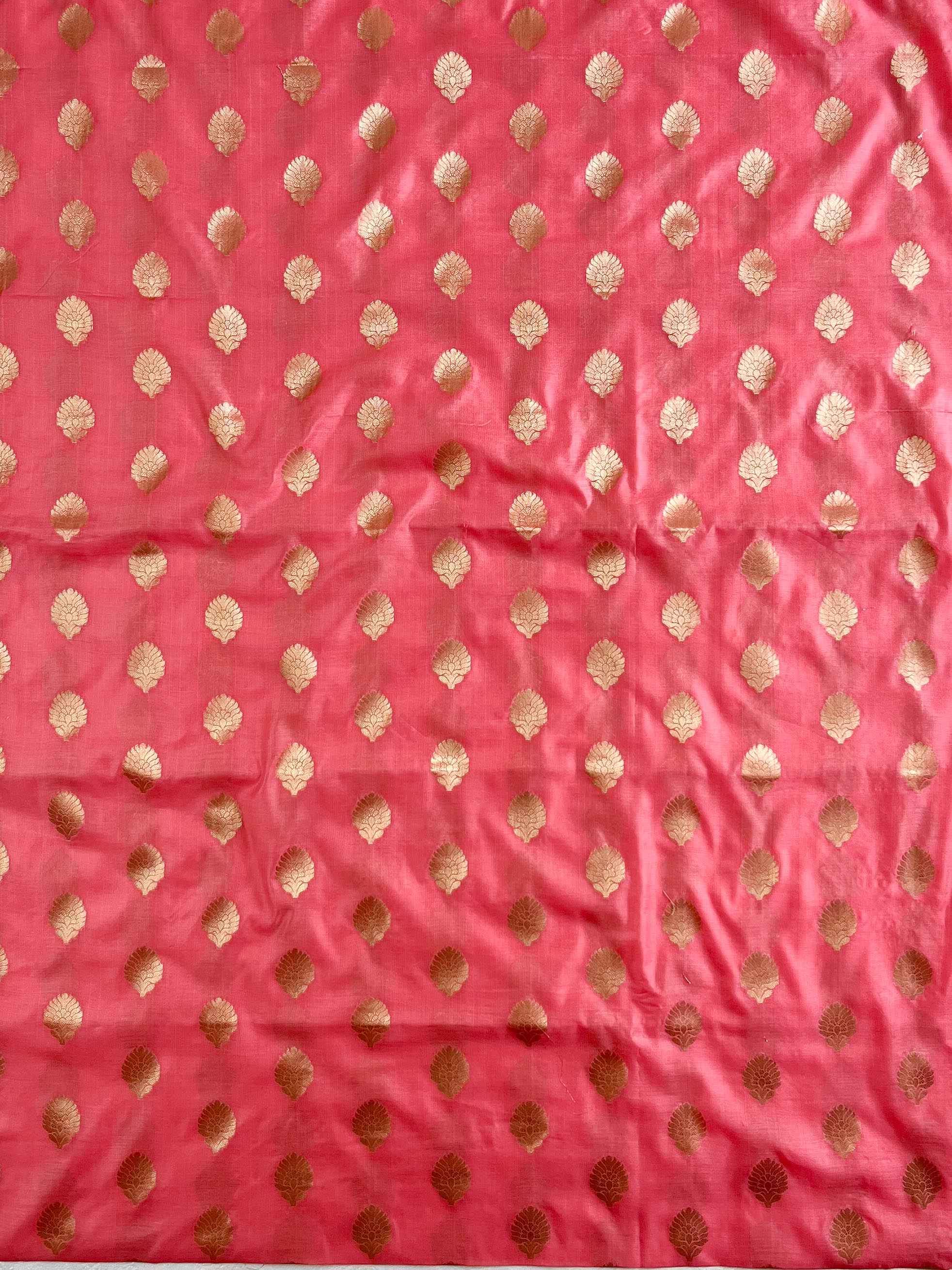 Banarasee Chanderi Cotton Buta Design Salwar Kameez Fabric With Contrast Dupatta-Pink & Grey