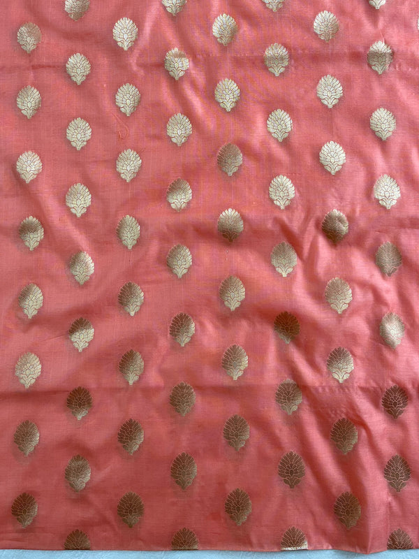 Banarasee Chanderi Cotton Buta Design Salwar Kameez Fabric With Contrast Dupatta-Peach & Brown