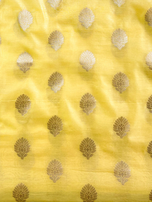 Banarasee Chanderi Cotton Buta Design Salwar Kameez Fabric With Contrast Dupatta-Yellow &  Pink