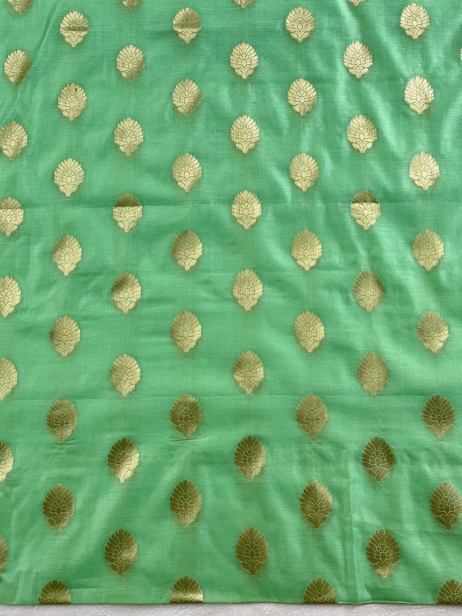 Banarasee Chanderi Cotton Buta Design Salwar Kameez Fabric With Contrast Dupatta-Green & Pink
