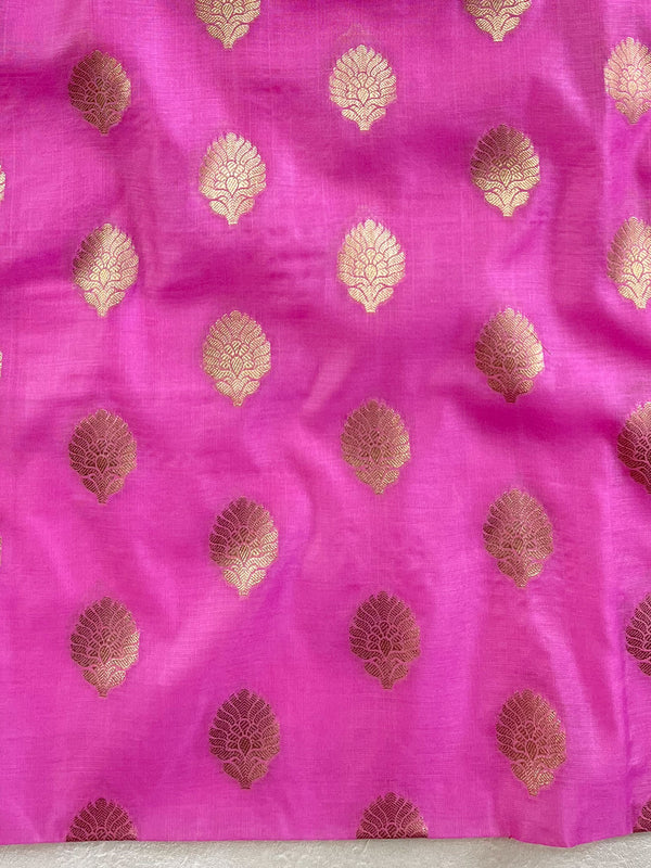 Banarasee Chanderi Cotton Buta Design Salwar Kameez Fabric With Contrast Dupatta-Lavender & Brown