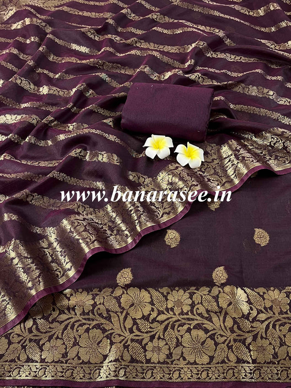 Banarasee Chanderi Cotton Zari Buta Design Salwar Kameez & Dupatta Set-Brown