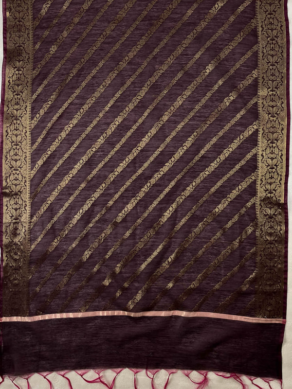 Banarasee Chanderi Cotton Zari Buta Design Salwar Kameez & Dupatta Set-Brown