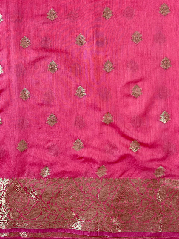 Banarasee Chanderi Cotton Zari Buta Design Salwar Kameez & Dupatta Set-Pink