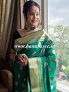 Banarasee Handwoven Semi Silk Saree With Zari Buti & Border-Green