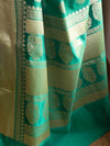 Banarasee Handwoven Semi Silk Saree With Zari Buti & Border-Green