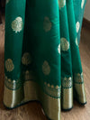 Banarasee Handwoven Semi Silk Saree With Zari Buti & Border-Green