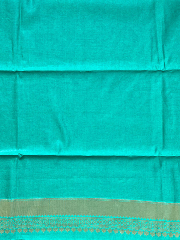 Banarasee Handwoven Semi Silk Saree With Zari Buti & Border-Green