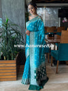 Banarasee Handwoven Faux Georgette Saree With Silver Zari Buti & Contrast Border Design-Blue
