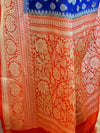 Banarasee Handwoven Semi-Chiffon Saree With Buti Design & Border-Royal Blue