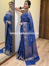 Banarasee Handwoven Semi-Chiffon Saree With Wave Design & Floral Border-Blue