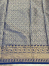 Banarasee Handwoven Semi-Chiffon Saree With Wave Design & Floral Border-Blue