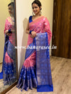 Banarasee Handwoven Semi-Chiffon Saree With Silver Zari Design & Dual Color-Blue & Pink
