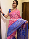 Banarasee Handwoven Semi-Chiffon Saree With Silver Zari Design & Dual Color-Blue & Pink