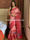 Banarasee Handwoven Semi Silk Saree With Digital Print & Broad Zari Border-Red