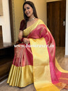 Banarasee Kora Muslin Saree With Floral Tanchoi Design & Skirt Border-Pink & Yellow