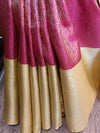 Banarasee Kora Muslin Saree With Floral Tanchoi Design & Skirt Border-Pink & Yellow