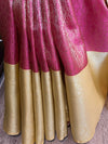 Banarasee Kora Muslin Saree With Floral Tanchoi Design & Skirt Border-Pink & Yellow