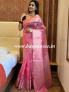 Banarasee Handwoven Semi-Chiffon Saree With Leaf Buta Design & Floral Border-Pink