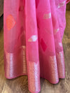 Banarasee Handwoven Semi-Chiffon Saree With Leaf Buta Design & Floral Border-Pink