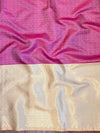 Banarasee Kora Muslin Saree With Floral Tanchoi Design & Skirt Border-Pink & Yellow