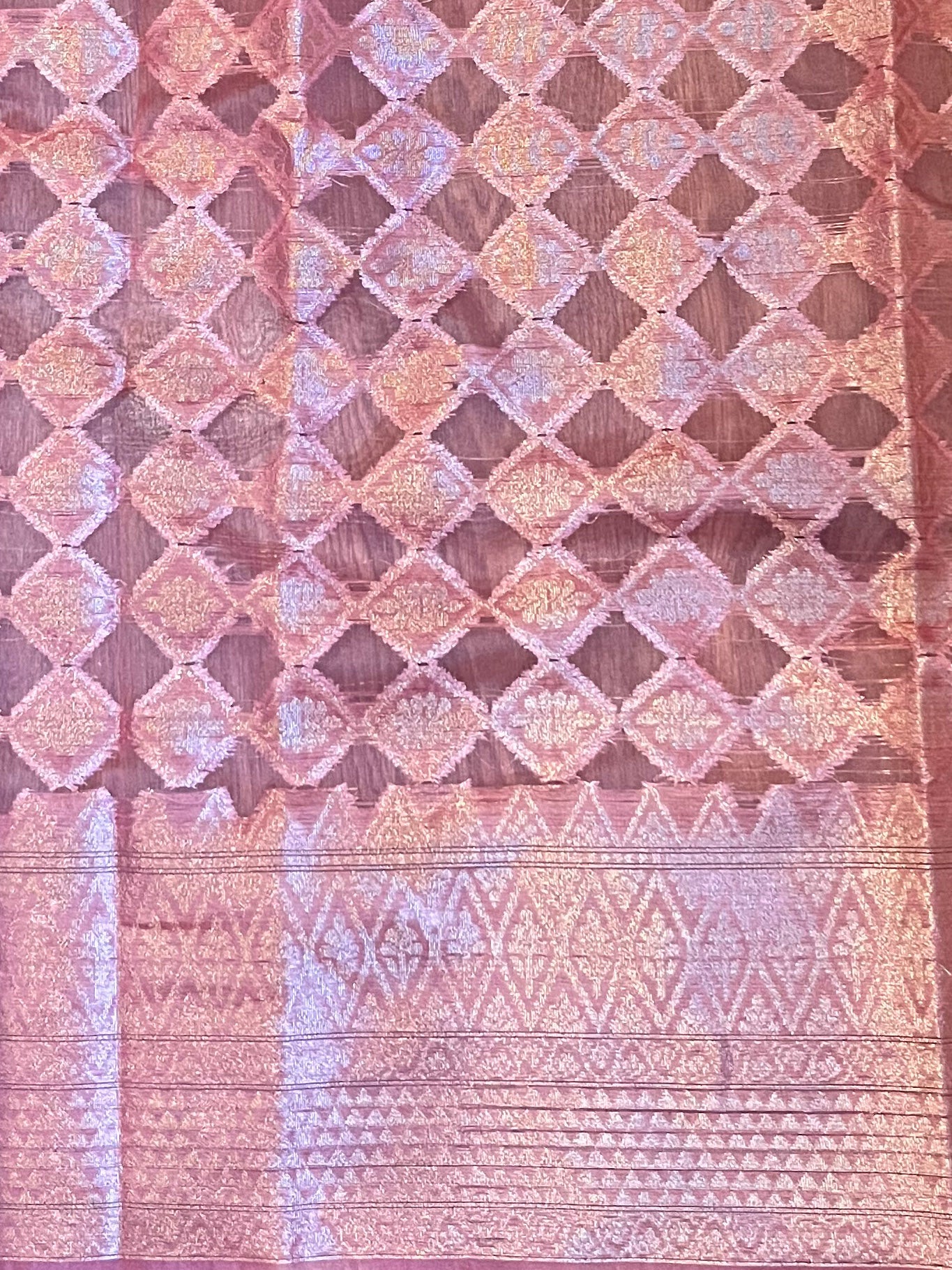 Banarasee Handwoven Semi-Chiffon Saree With Leaf Buta Design & Floral Border-Pink