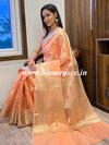 Banarasee Handwoven Semi Silk Saree With Zari Buti & Border-Peach