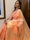 Banarasee Handwoven Semi Silk Saree With Zari Buti & Border-Peach