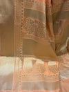Banarasee Handwoven Semi Silk Saree With Zari Buti & Border-Peach