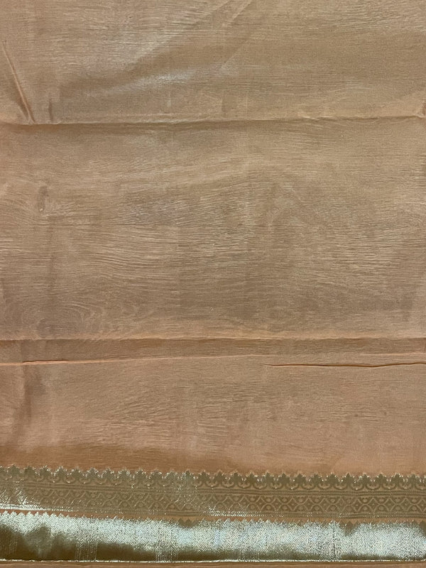 Banarasee Handwoven Semi Silk Saree With Zari Buti & Border-Peach
