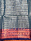 Banarasee Kora Muslin Saree With Contrast Skirt Border-Blue