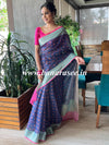 Banarasee Handwoven Semi Silk Saree With Digital Print & Broad Zari Border-Blue