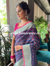 Banarasee Handwoven Semi Silk Saree With Digital Print & Broad Zari Border-Blue