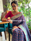 Banarasee Handwoven Semi Silk Saree With Digital Print & Broad Zari Border-Blue