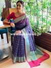 Banarasee Handwoven Semi Silk Saree With Digital Print & Broad Zari Border-Blue