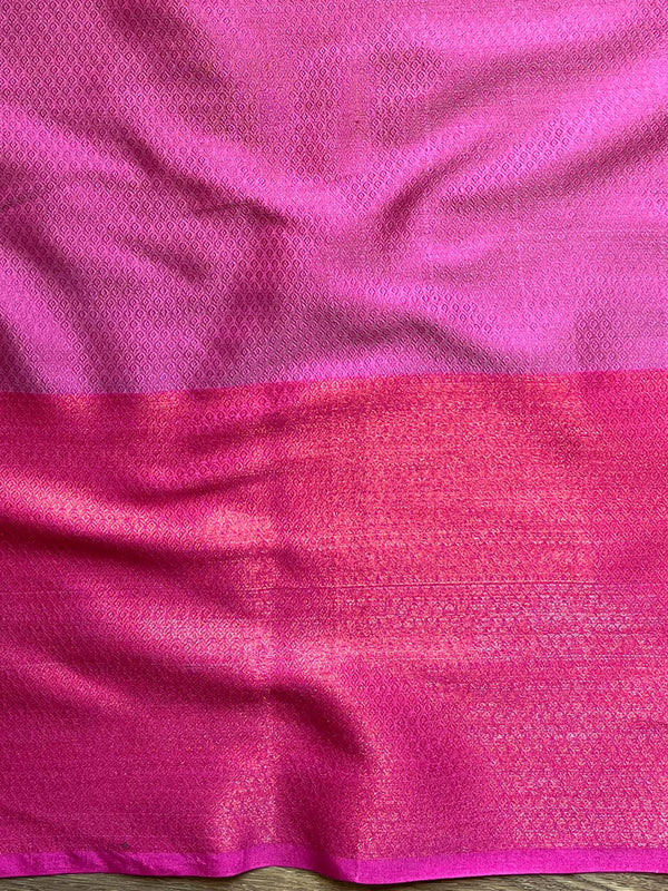 Banarasee Kora Muslin Saree With Contrast Skirt Border-Pink