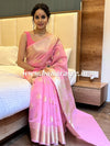 Banarasee Handwoven Semi Silk Saree With Zari Buti & Border-Pink