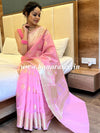 Banarasee Handwoven Semi Silk Saree With Zari Buti & Border-Pink