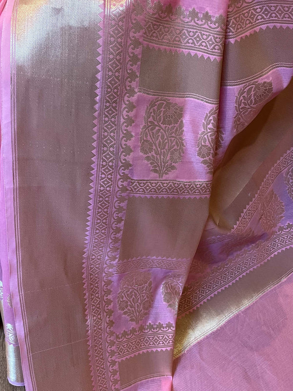 Banarasee Handwoven Semi Silk Saree With Zari Buti & Border-Pink