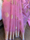 Banarasee Handwoven Semi Silk Saree With Zari Buti & Border-Pink
